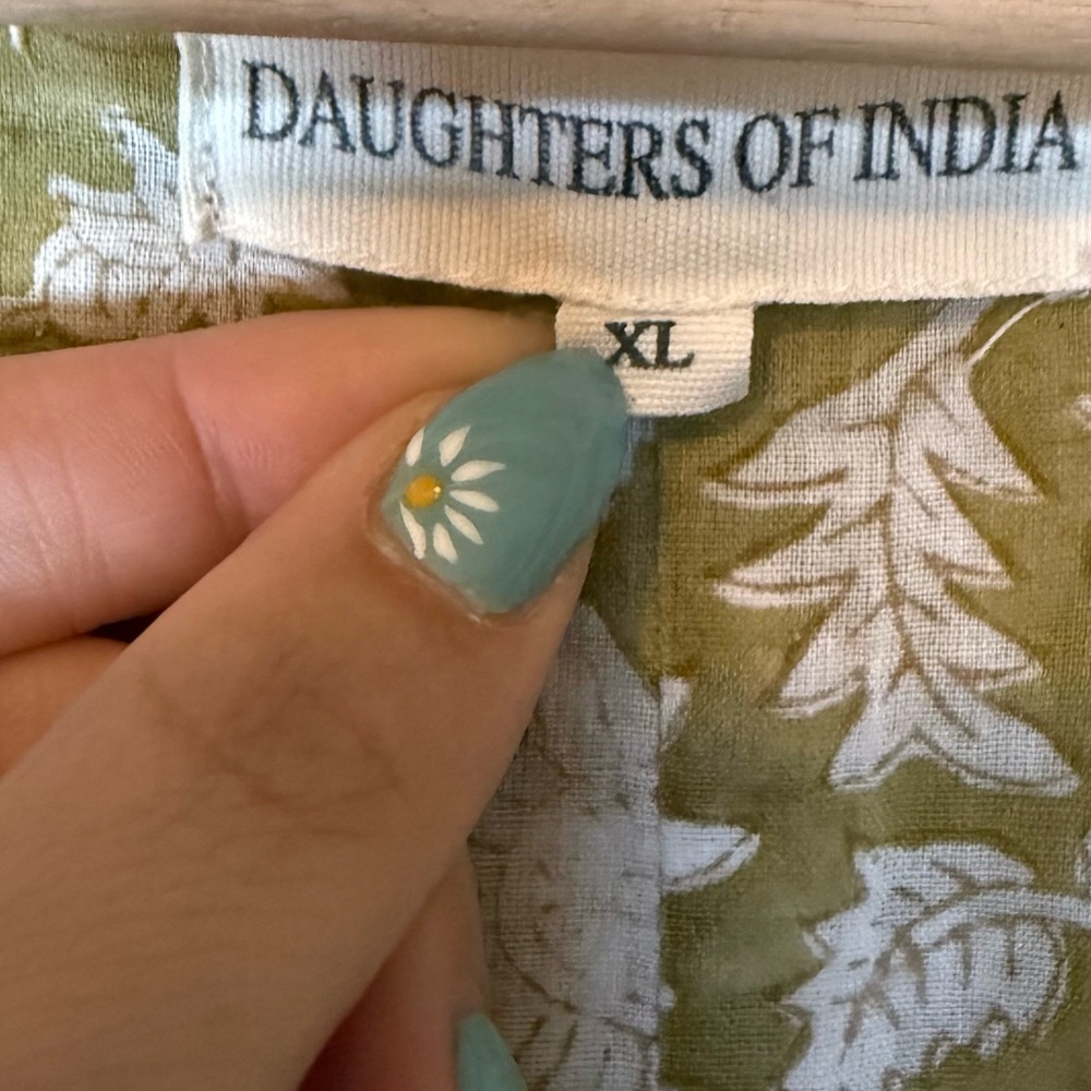 Daughters of India Kyra Olive White Floral Print Cotton Mini Dress Size XL - Picture 6 of 7